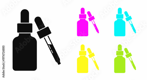 Colorful dropper bottles in various shades depicted as simple icons