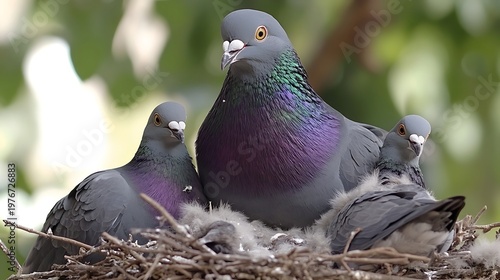 A portrait of grey and pigeons with detailed feathers and wings as the wild birds gather on the city street, a beach, and a rock in nature