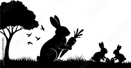 Silhouette cute rabbit with carrot