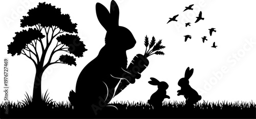 Silhouette cute rabbit with carrot