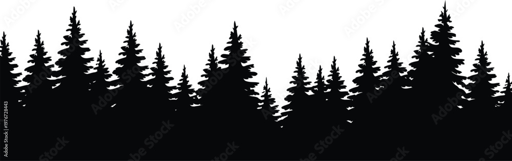 Obraz premium Black silhouette of pine trees against 