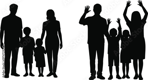 Two families silhouetted against family