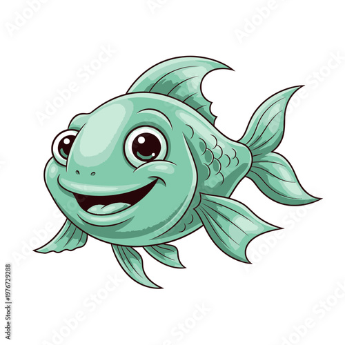 Happy Cartoon Fish Swimming Underwater Illustration.