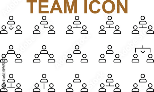 Team icon set with various people connection symbols and lines on white background