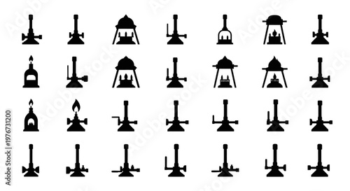 Collection of hookah silhouettes in various designs on white background for smoking and relaxation concepts
