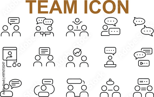 Team icon set for business communication and collaboration tools online