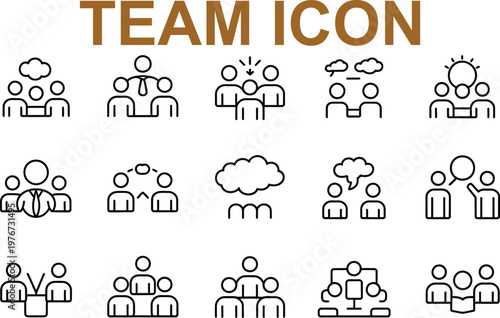 Team collaboration icons set for business and communication  various people talking and working together