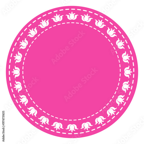 Illustration of a pink round frame with an ornament on a white background