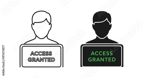 Access granted user profile icons, male avatar silhouette with security clearance message, digital identity authentication vector set