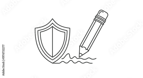 Pencil Drawing and Shield Icon Vector Illustration for Creative Protection and Legal Signing