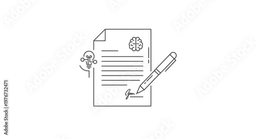 Intellectual Property Law Vector Illustration with Brain and Lightbulb Symbols on Document