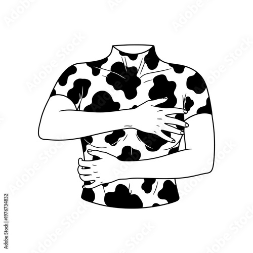 cow print pajama set line art illustration for sleepwear design