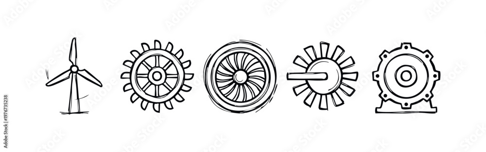 Obraz premium Hand Drawn Industrial Energy and Engineering Icons Sketch Style