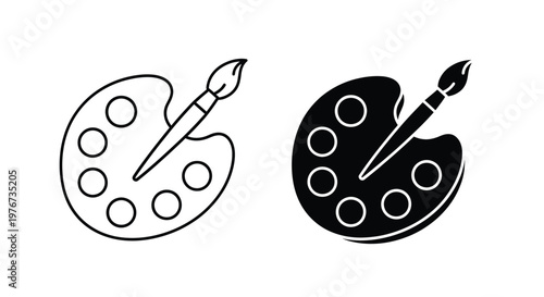 Paint palette featuring round mixing wells and an artist brush represents a classic creative toolset for painters and students exploring fine arts in a studio environment.