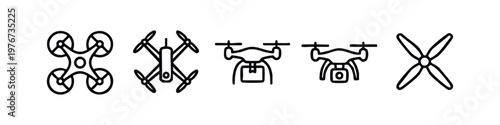 Drone and Quadcopter Outline Icon Set for Logistics and Aerial Photography