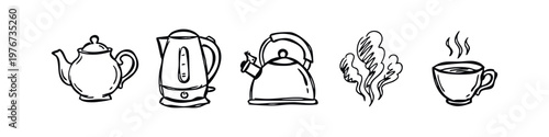 Hand Drawn Tea and Coffee Preparation Icons Sketch Style
