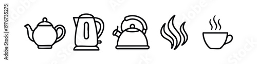 Set of Modern Line Art Tea and Hot Beverage Equipment Icons