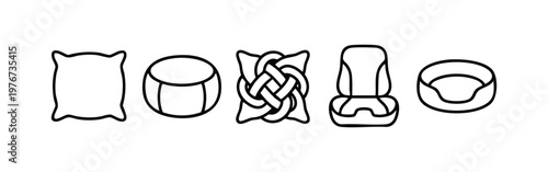 Soft Goods and Cushion Line Art Icons for Interior Design
