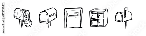Hand Drawn Mailbox and Postal Service Icons Set