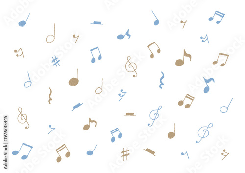 音楽記号のシンプルな手描きイラストセット（青・茶色）