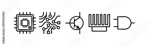 Electronic Engineering and Circuit Component Line Art Icons
