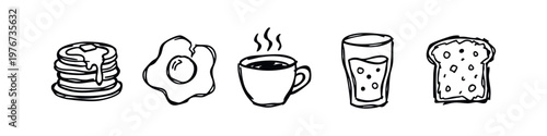 Hand Drawn Breakfast Food and Drink Doodle Set