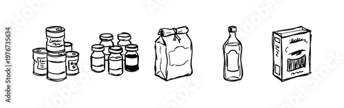 Hand Drawn Sketches of Food Pantry Items