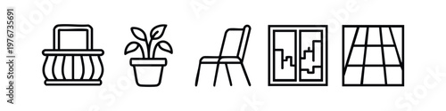 Simple Line Icon Set of Balcony and Outdoor Living Elements