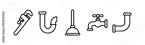 Minimalist Line Art Plumbing and Water Service Icons Collection for Plumbers