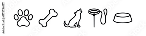 Minimalist Dog Care and Pet Accessory Line Icons