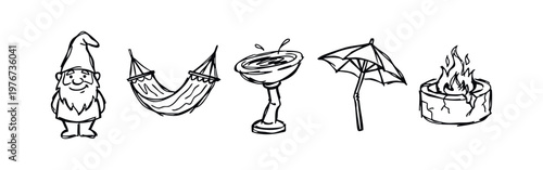 Hand Drawn Backyard Decor and Garden Furniture Sketch Icons