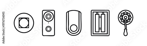 Modern Doorbell and Security Camera Line Icon Set for Home Safety