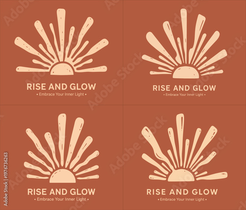 rise and glow embrace your inner light retro sunburst sunset boho spiritual yoga t-shirt design vector illustration artwork