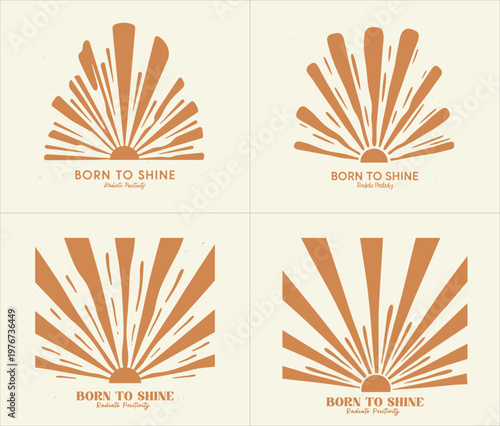born to shine radiate positivity retro sunburst sunset boho spiritual yoga mindfulness t shirt design vector illustration artwork
