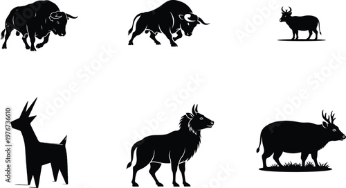 Black silhouettes of exotic animals