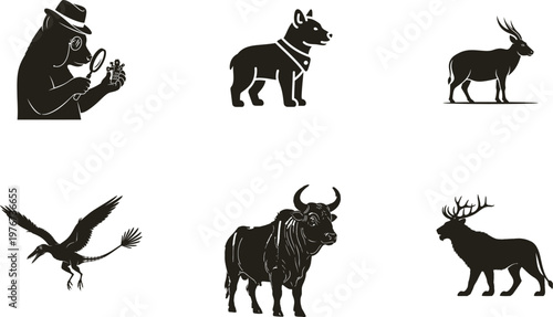 Collection of animal and human silhouettes in various designs