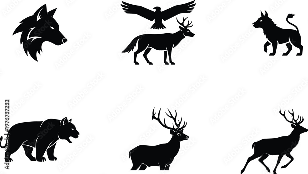 Naklejka premium Collection of animal silhouettes in various poses and styles