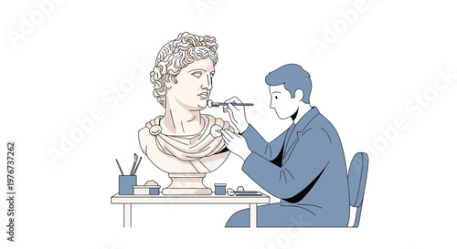 restoration, sculpture, artist, conservation, illustration, vector