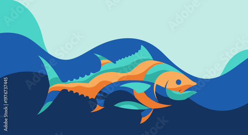 World Tuna Day Abstract Wave Tuna Background Flat Design
