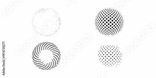 Four abstract spherical shapes with differing dot patterns displayed