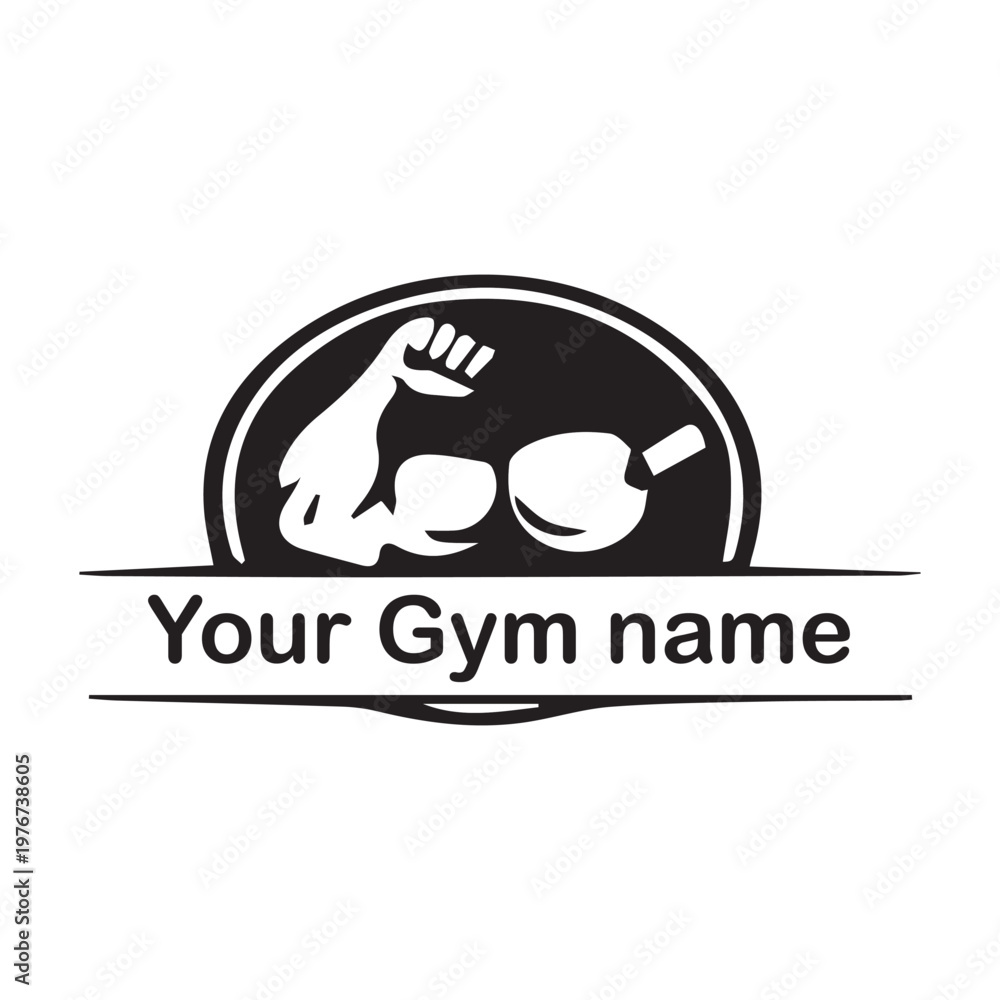 Obraz premium Gym Logo Template with Bicep and Dumbbell