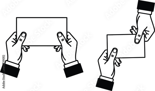 Hands holding blank cards for information exchange with business, information