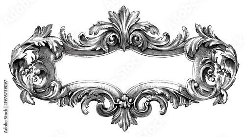 Baroque floral arabesque frame set with elegant engraving