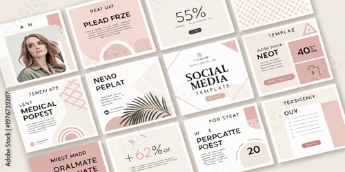 A collection of social media templates in a modern and minimalist design style with a pastel color scheme