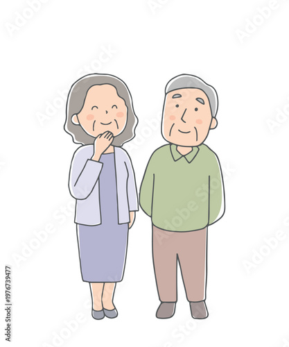 笑顔で見上げるシニア夫婦