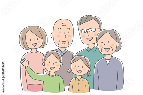 笑顔の三世代家族集合