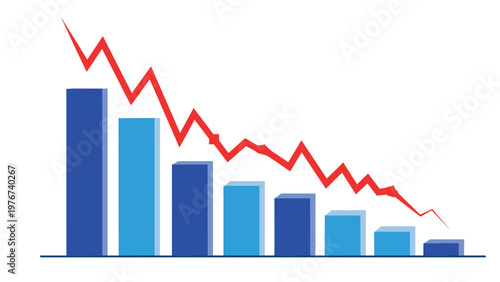 Business bar graph showing a downward trend with a red arrow indicating financial loss, economic crisis, or negative growth.