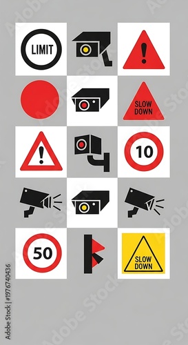 Free Download Collection of Traffic Safety Signs and Surveillance Camera Icons. - GFXLoad