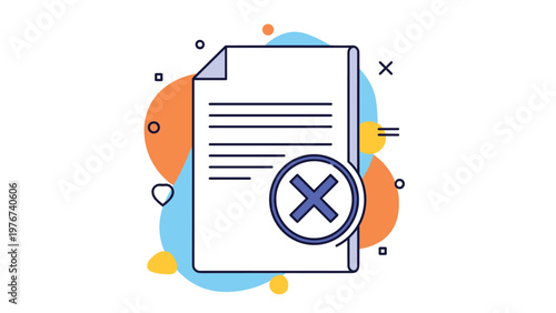 Document icon with a large blue cross mark signifying a rejected application, cancelled file, or incorrect information.