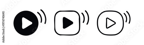 Video Play Button with Signal Waves Icon Set
